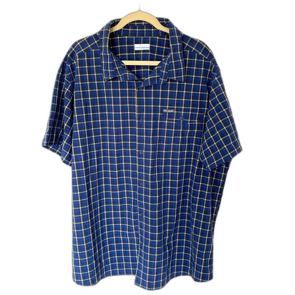 Columbia Omni-Shade Blue Check Short Sleeve Button Up Shirt Plus Size Hiking XXL - Picture 1 of 11